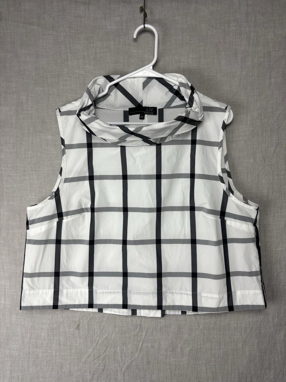 Liv by Habitat Sleeveless Top L Gray & White Plaids